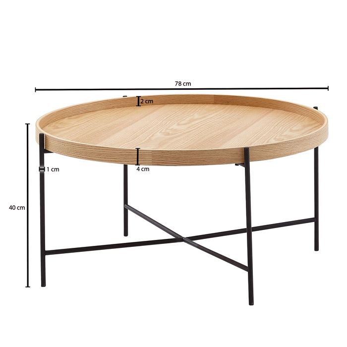 Couchtisch Rund 80cm Skandinavisches Eiche Design Wohnzimmertisch Kreuzgestell – Maßzeichnung