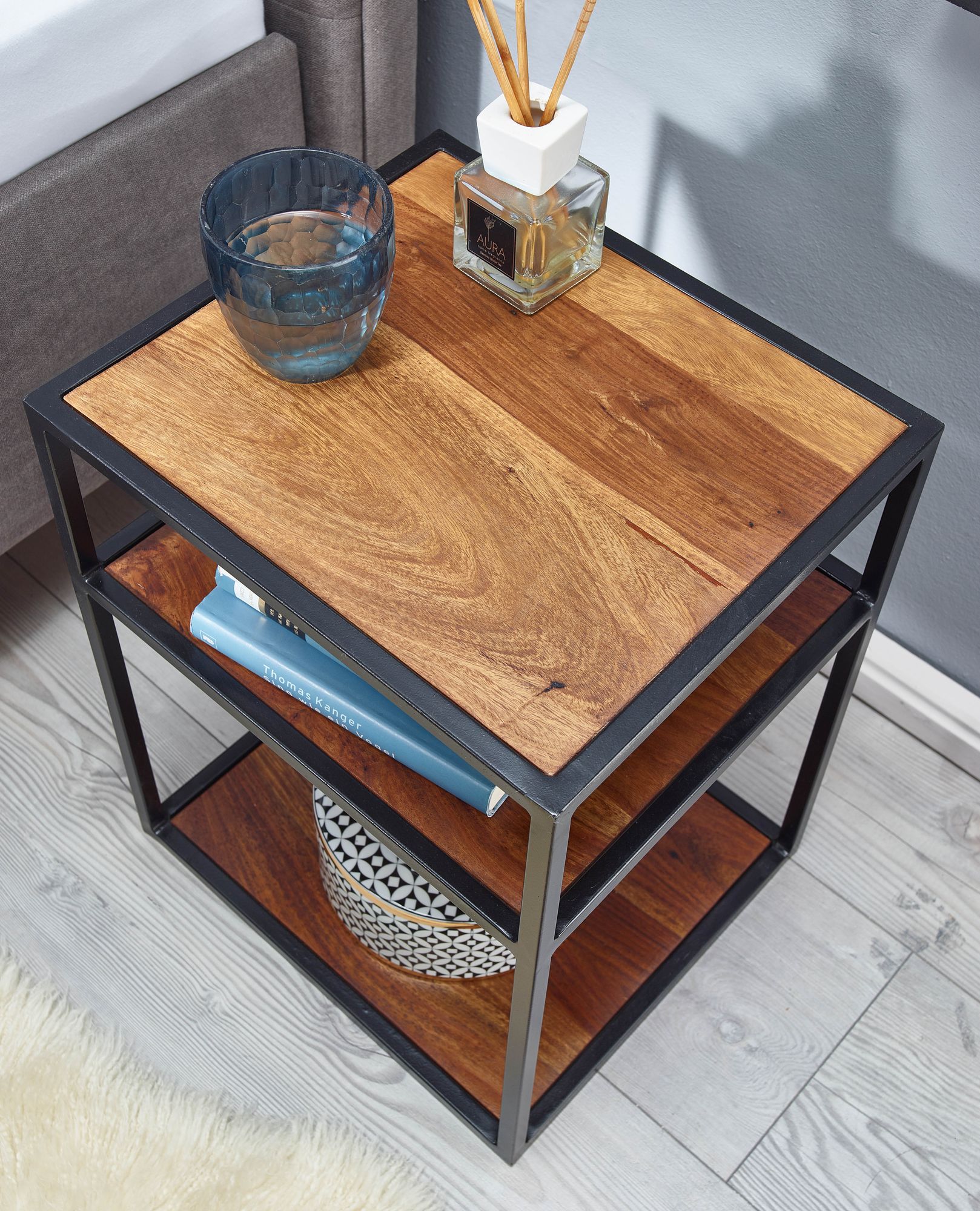 FineBuy Nachttisch Sheesham Massivholz / Metall 40x50x35 cm Beistelltisch Hoch, Design Nachtkonsole Boxspringbett mit Ablage, Industrial Wohnzimmertisch Hoch mit Stauraum | Farbe: Braun FineBuy Nachttisch Sheesham Massivholz / Metall 40x50x35 cm Beistelltisch Hoch, Design Nachtkonsole Boxspringbett mit Ablage, Industrial Wohnzimmertisch Hoch mit Stauraum | Farbe: Braun