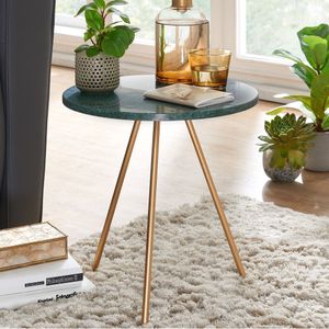 FineBuy Beistelltisch Echter Marmor Grün 38x38x44cm Anstelltisch Metall Gold, Kleiner Dreibein Sofatisch Rund, Wohnzimmertisch Couch Modern, Couchtisch Hoch 4251757708015