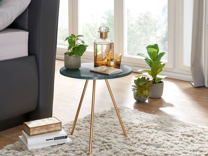 FineBuy Beistelltisch Echter Marmor Grün 38x38x44cm Anstelltisch Metall Gold, Kleiner Dreibein Sofatisch Rund, Wohnzimmertisch Couch Modern, Couchtisch Hoch 4251757708015