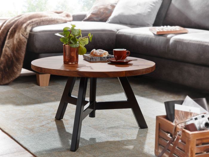 FineBuy Couchtisch 60x60x35 cm Sheesham Massivholz / Metall Sofatisch Rund, Design Wohnzimmertisch Kaffeetisch Massiv, Kleiner Tisch Beistelltisch Wohnzimmer Modernteateams