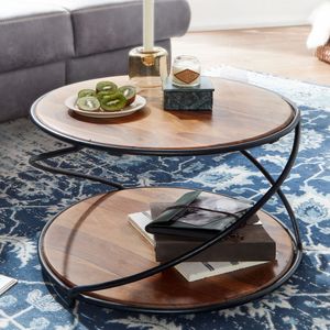 FineBuy Couchtisch 58x58x35 cm Sheesham Massivholz / Metall Sofatisch Rund, Design Wohnzimmertisch Kaffeetisch Massiv, Kleiner Tisch Beistelltisch Wohnzimmer Modern mit Stauraum 4251757708206