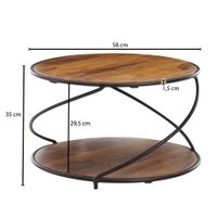 FineBuy Couchtisch Sheesham Massivholz rund Ø 58 cm Wohnzimmertisch Holz Metall – Ansicht 3