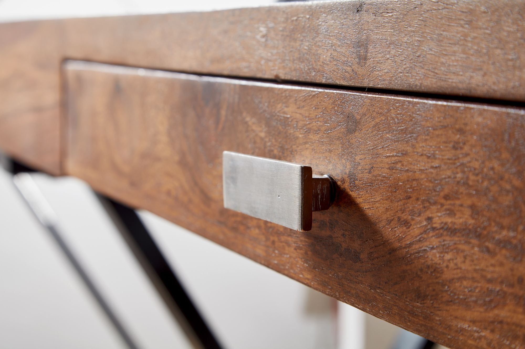 FineBuy Schreibtisch 120x55x78 cm Sheesham Massivholz / Metall, Design Bürotisch mit Schublade, HomeOffice Laptoptisch Computertisch mit Stauraum | Farbe: Silber