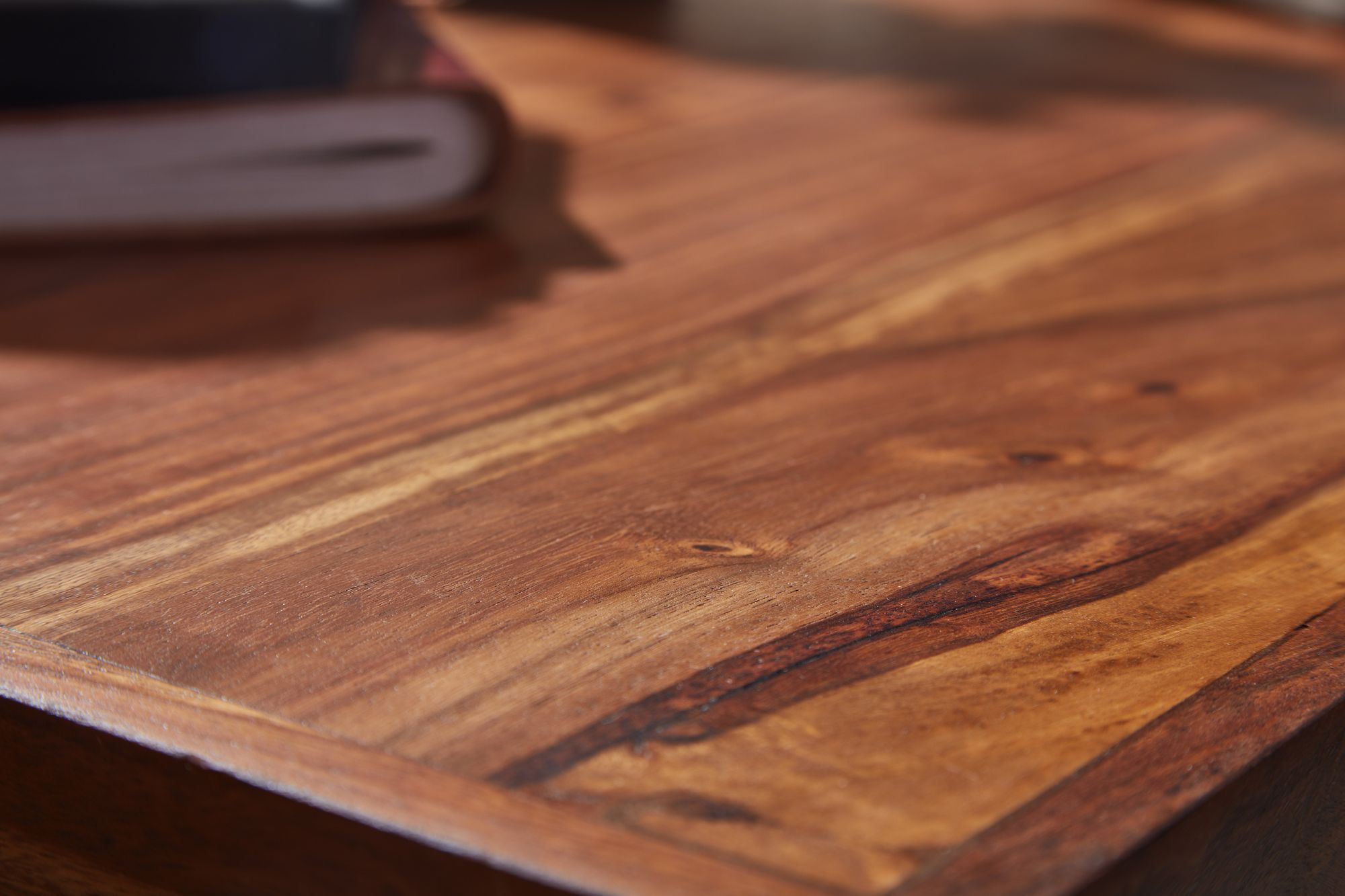 FineBuy Schreibtisch 120x55x78 cm Sheesham Massivholz / Metall, Design Bürotisch mit Schublade, HomeOffice Laptoptisch Computertisch mit Stauraum | Farbe: Silber