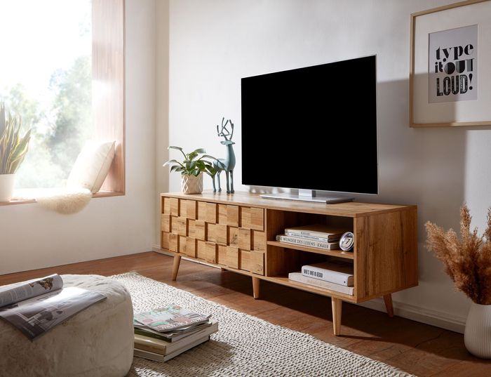 FineBuy Lowboard Holz Eiche-Dekor 160x51x40 cm TV-Kommode mit zwei Türen, Design TV-Schrank Hoch, Fernsehtisch Fernsehschrank Modern, Fernsehkommode Wohnzimmer 4251757708220