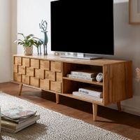 TV-Board Kommode 160cm MDF Eiche Dekor Design Front Lowboard mit 2 Türen Fernsehschrank – Ansicht 1