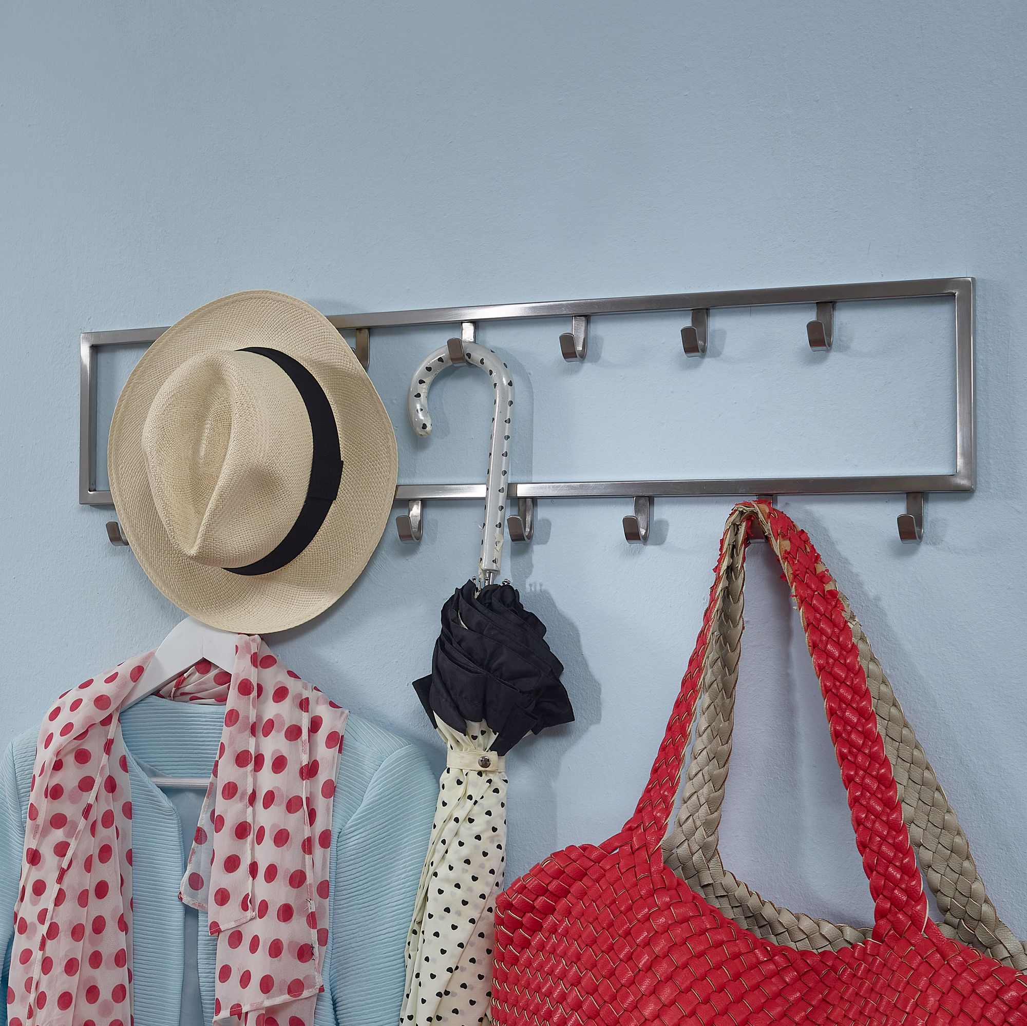 FineBuy Wandgarderobe Metall Silber - Design Garderobenpaneel - Wand Garderobenleiste mit Hakenleiste -  Kleiderhaken | Farbe: Silber