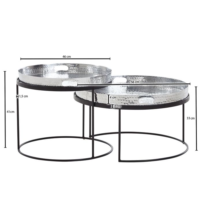 Couchtisch FineBuy Set Metall Tabletttisch Sofatisch Beistelltisch Tisch Rund – Maßzeichnung