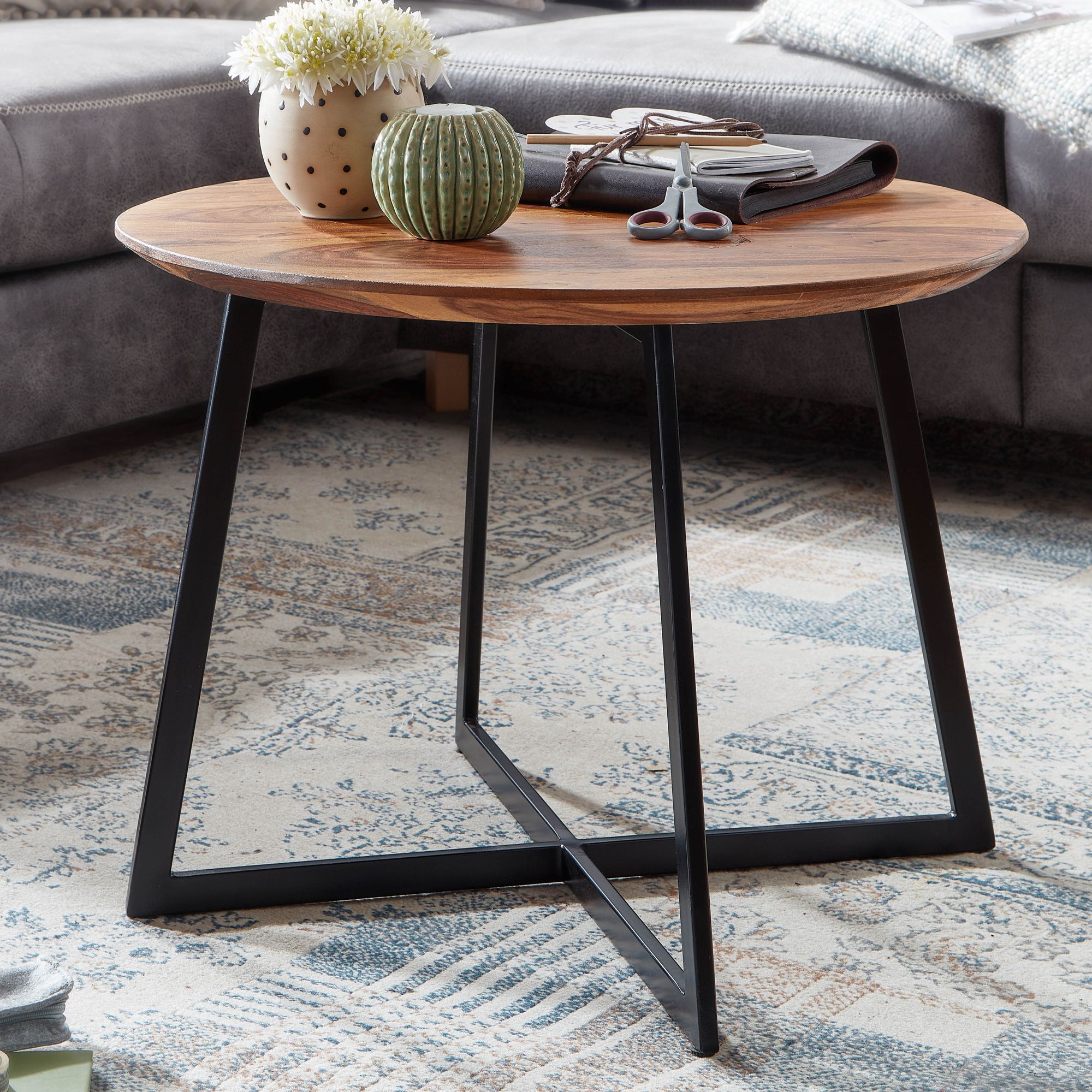 FineBuy Couchtisch 60x60x45 cm Sheesham Massivholz / Metall Sofatisch Rund, Design Wohnzimmertisch Kaffeetisch Massiv, Kleiner Tisch Beistelltisch Wohnzimmer Modern | Farbe: Braun FineBuy Couchtisch 60x60x45 cm Sheesham Massivholz / Metall Sofatisch Rund, Design Wohnzimmertisch Kaffeetisch Massiv, Kleiner Tisch Beistelltisch Wohnzimmer Modern | Farbe: Braun