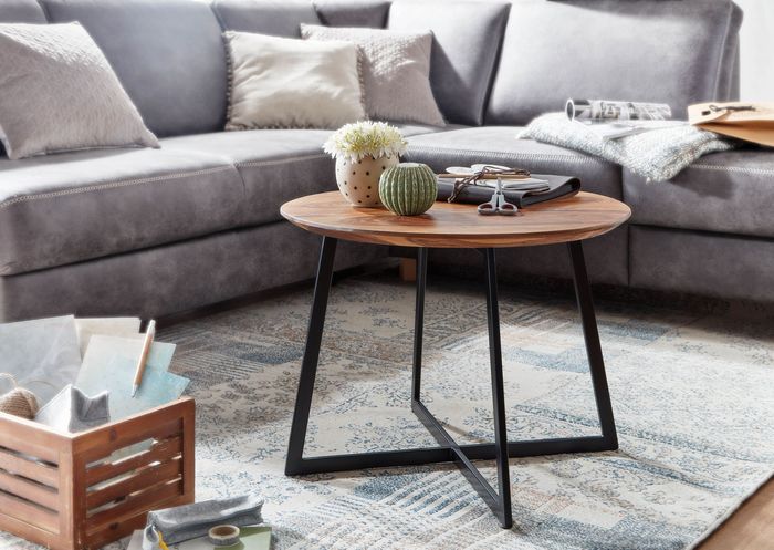 FineBuy Couchtisch 60x60x45 cm Sheesham Massivholz / Metall Sofatisch Rund, Design Wohnzimmertisch Kaffeetisch Massiv, Kleiner Tisch Beistelltisch Wohnzimmer Modern 4251757708305