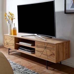 FineBuy Lowboard Holz Eiche-Dekor 160x45x40 cm TV-Kommode mit zwei Türen, Design TV-Schrank Hoch, Fernsehtisch Fernsehschrank Modern, Fernsehkommode Wohnzimmer