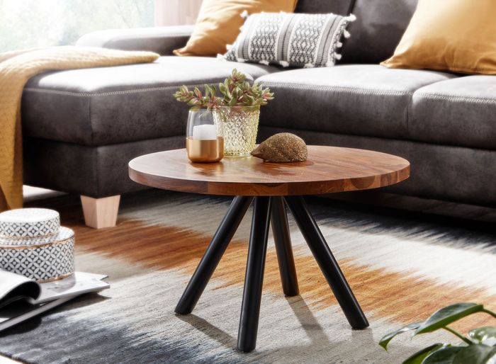 FineBuy Couchtisch 60x60x35 cm Sheesham Massivholz / Metall Sofatisch Rund, Design Wohnzimmertisch Kaffeetisch Massiv, Kleiner Tisch Beistelltisch Wohnzimmer Modern 4251757708350
