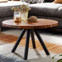 Couchtisch Sheesham Massivholz rund Ø60cm Wohnzimmertisch Metallbeine Industrial – Ansicht 1