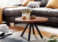 Couchtisch Sheesham Massivholz rund Ø60cm Wohnzimmertisch Metallbeine Industrial – Ansicht 2