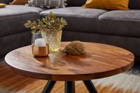 Couchtisch Sheesham Massivholz rund Ø60cm Wohnzimmertisch Metallbeine Industrial – Ansicht 4