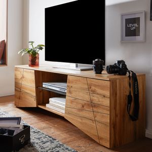 FineBuy Lowboard Holz Eiche-Dekor 160x50x40 cm TV-Kommode mit zwei Türen, Design TV-Schrank Hoch, Fernsehtisch Fernsehschrank Modern, Fernsehkommode Wohnzimmer