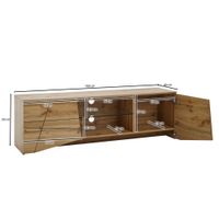 TV-Board Kommode 160cm MDF Eiche Dekor Design Lowboard mit 2 Türen & Glas Ablage Fernsehschrank – Ansicht 3