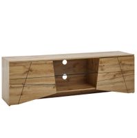 TV-Board Kommode 160cm MDF Eiche Dekor Design Lowboard mit 2 Türen & Glas Ablage Fernsehschrank – Ansicht 6
