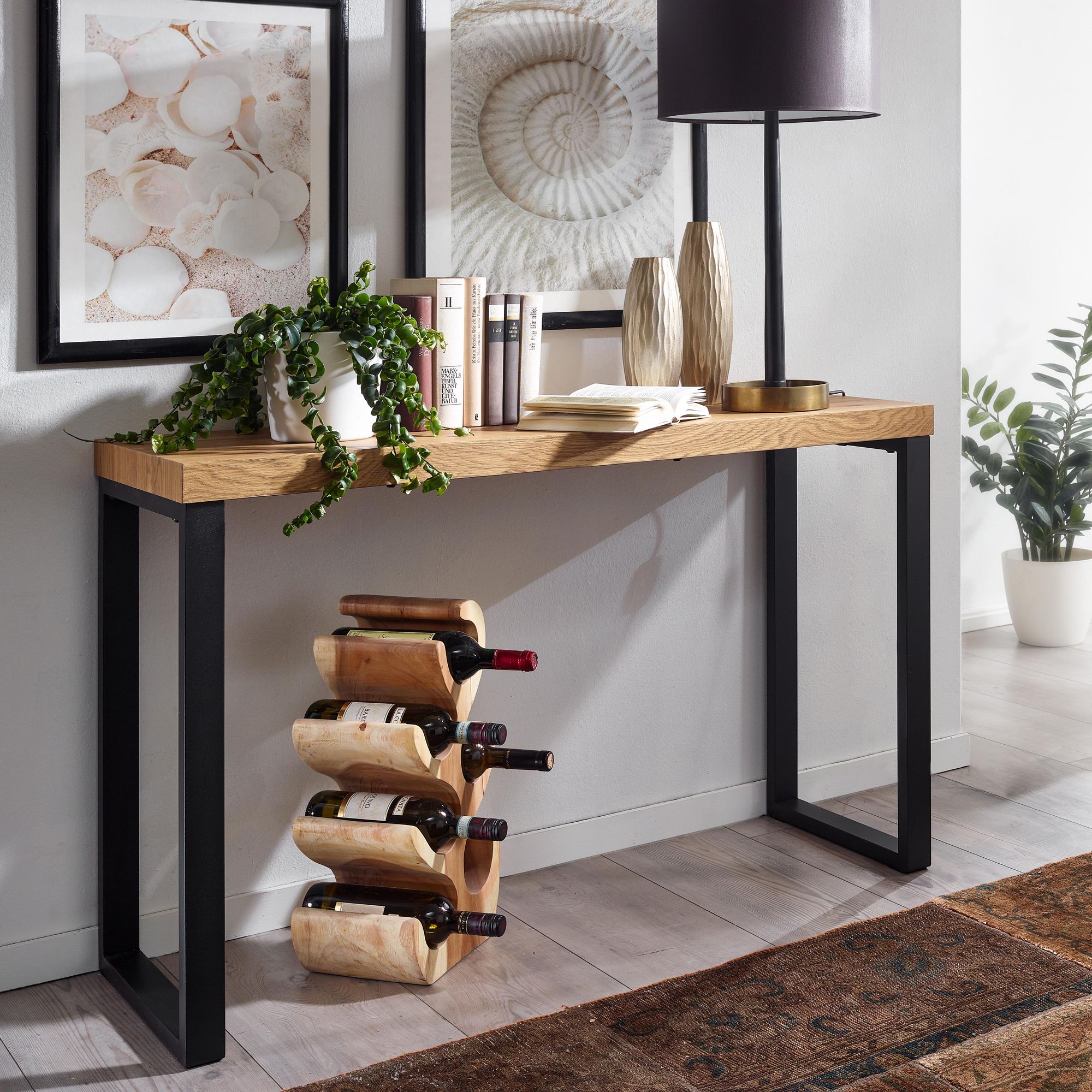 FineBuy Konsolentisch Eiche-Dekor / Schwarz 120x39x75,5 cm Design Anrichte Flur, Ablagetisch Schmal, Flurtisch mit Metallbeine, Dielentisch Lang Hoch | Farbe: Braun FineBuy Konsolentisch Eiche-Dekor / Schwarz 120x39x75,5 cm Design Anrichte Flur, Ablagetisch Schmal, Flurtisch mit Metallbeine, Dielentisch Lang Hoch | Farbe: Braun