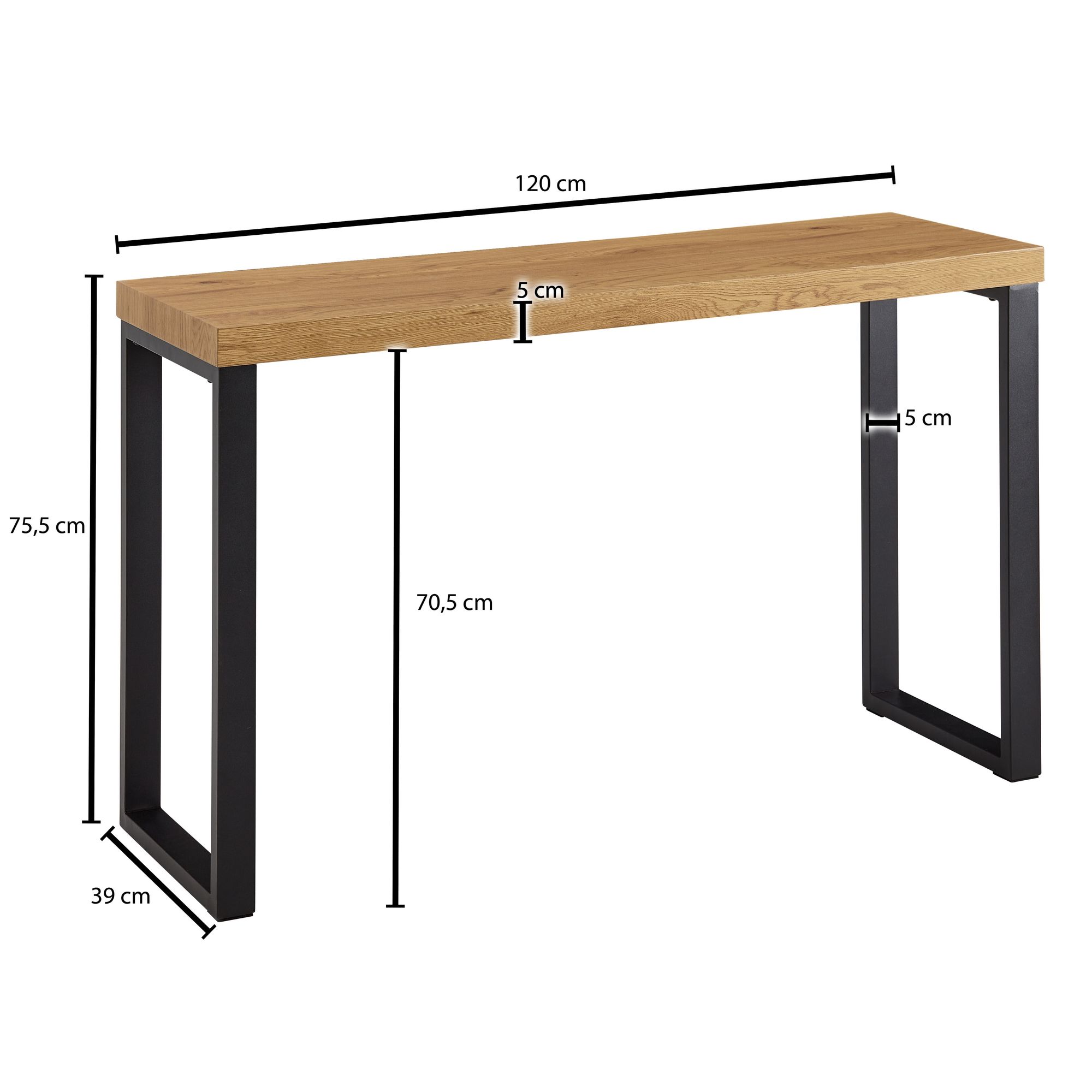 FineBuy Konsolentisch Eiche-Dekor / Schwarz 120x39x75,5 cm Design Anrichte Flur, Ablagetisch Schmal, Flurtisch mit Metallbeine, Dielentisch Lang Hoch | Farbe: Braun FineBuy Konsolentisch Eiche-Dekor / Schwarz 120x39x75,5 cm Design Anrichte Flur, Ablagetisch Schmal, Flurtisch mit Metallbeine, Dielentisch Lang Hoch | Farbe: Braun