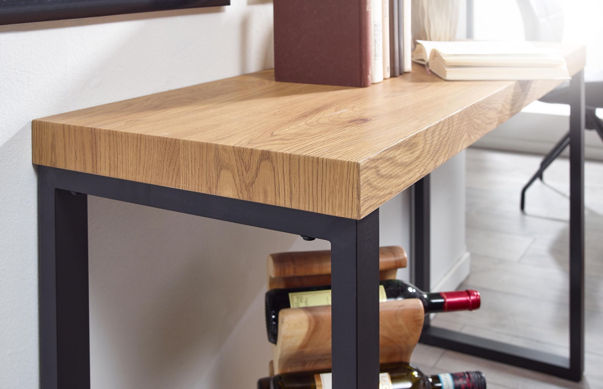 FineBuy Konsolentisch Eiche-Dekor / Schwarz 120x39x75,5 cm Design Anrichte Flur, Ablagetisch Schmal, Flurtisch mit Metallbeine, Dielentisch Lang Hoch | Farbe: Braun FineBuy Konsolentisch Eiche-Dekor / Schwarz 120x39x75,5 cm Design Anrichte Flur, Ablagetisch Schmal, Flurtisch mit Metallbeine, Dielentisch Lang Hoch | Farbe: Braun