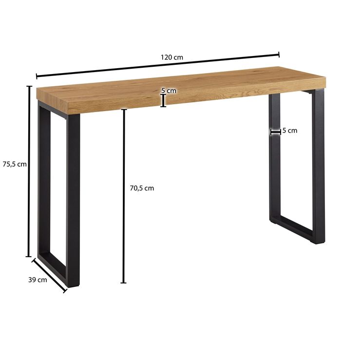 Konsolentisch FineBuy Anrichte 120x39x75,5 cm Ablagetisch Flurtisch Eiche Tisch – Maßzeichnung