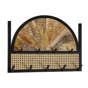 FB77680 FineBuy Wandgarderobe Mango Massivholz / Rattan 53x40x7,5 cm Design Flurgarderobe, Hakenleiste Wiener Geflecht, Wandpaneel Metall, Garderobe Wand, Garderobenleiste Flur