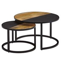 Couchtisch FineBuy Wohnzimmertisch 2 teilig Massivholz Rund Beistelltisch Tisch – Ansicht 6