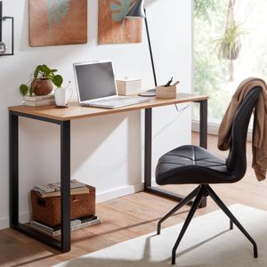 FineBuy Schreibtisch Eiche-Dekor / Schwarz 120x60x76 cm Design Computertisch, Homeoffice Bürotisch Klein Hell, Laptoptisch Arbeitszimmer mit Metallbeine 4251757708558
