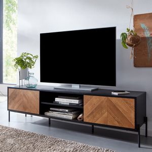 FineBuy Lowboard Holz Schwarz / Eiche-Dekor 163x45x40 cm TV-Kommode mit zwei Türen, Design TV-Schrank Hoch, Fernsehtisch Fernsehschrank Modern, Fernsehkommode Wohnzimmer 4251757708572