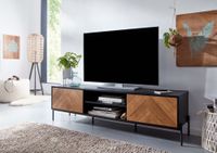 TV-Board Kommode 160cm MDF Eiche Schwarz Dekor Design Lowboard mit 2 Türen Fernsehschrank – Ansicht 2