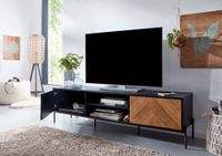 TV-Board Kommode 160cm MDF Eiche Schwarz Dekor Design Lowboard mit 2 Türen Fernsehschrank – Ansicht 6