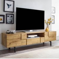 TV-Board Kommode 160cm MDF Eiche Dekor Design Lowboard mit 2 Türen & Schublade Fernsehschrank – Ansicht 1