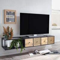 Massive TV-Board Kommode 150cm hängend Mango Massivholz Wiener Geflecht Rattan TV Lowboard – Ansicht 1
