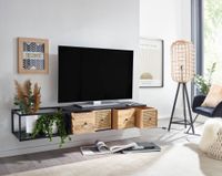 Massive TV-Board Kommode 150cm hängend Mango Massivholz Wiener Geflecht Rattan TV Lowboard – Ansicht 2