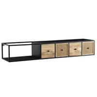 Massive TV-Board Kommode 150cm hängend Mango Massivholz Wiener Geflecht Rattan TV Lowboard – Ansicht 6