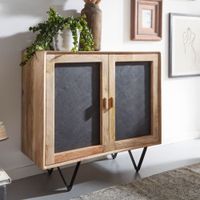 FineBuy Sideboard 80x75x35cm Holz Massiv Stein Kommode Anrichte mit Türen Modern – Ansicht 1