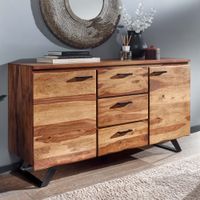 Massivholz Sideboard 145cm Sheesham Design Kommode mit 2 Türen & 3 Schubladen Baumkante – Ansicht 1
