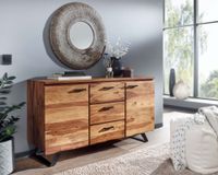 Massivholz Sideboard 145cm Sheesham Design Kommode mit 2 Türen & 3 Schubladen Baumkante – Ansicht 2