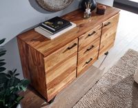 Massivholz Sideboard 145cm Sheesham Design Kommode mit 2 Türen & 3 Schubladen Baumkante – Ansicht 4