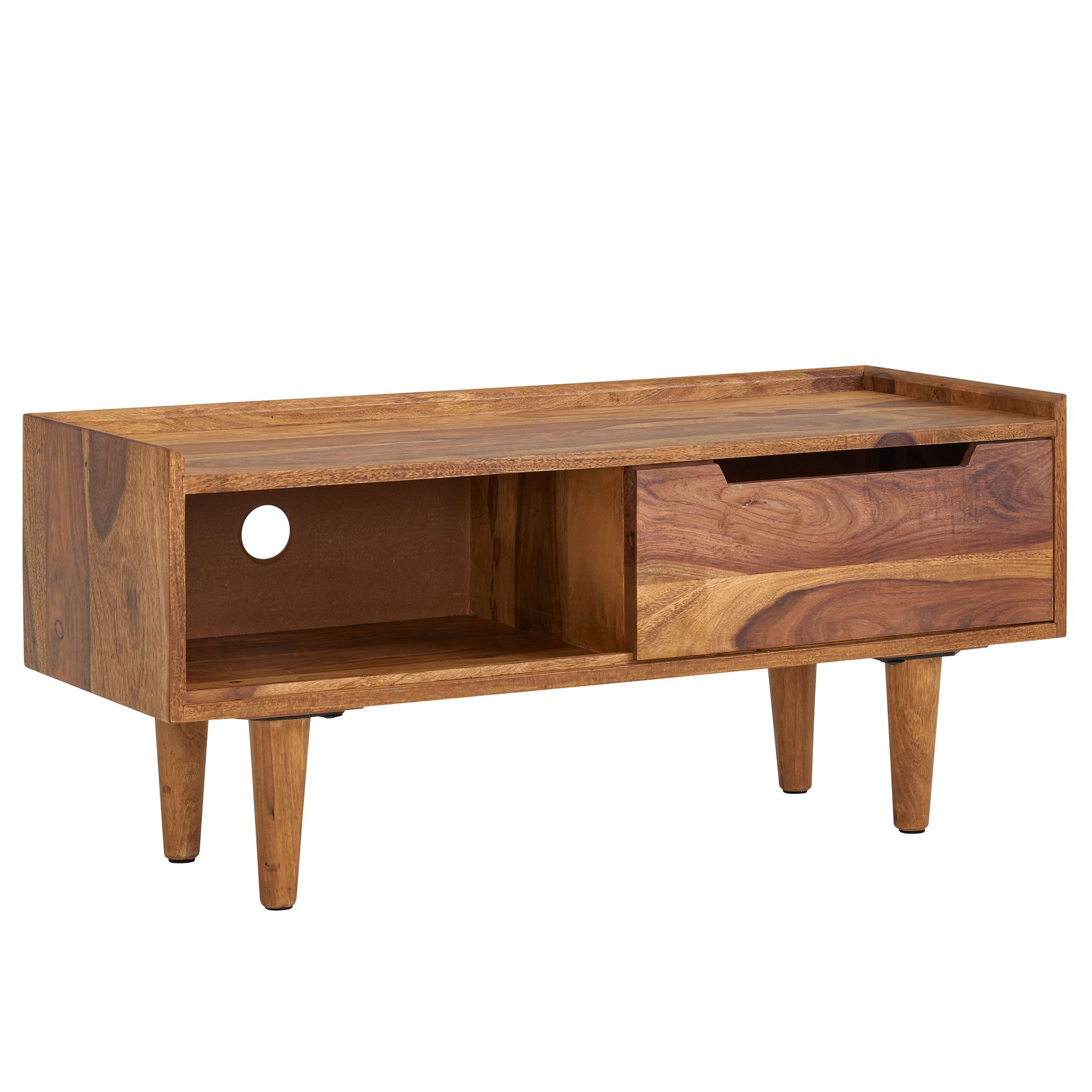 FineBuy Lowboard Sheesham Massivholz 95x44x34 cm TV-Kommode mit Schiebetür, Design TV-Schrank Hoch, Fernsehtisch Fernsehschrank Modern, Fernsehkommode Wohnzimmer | Farbe: Braun