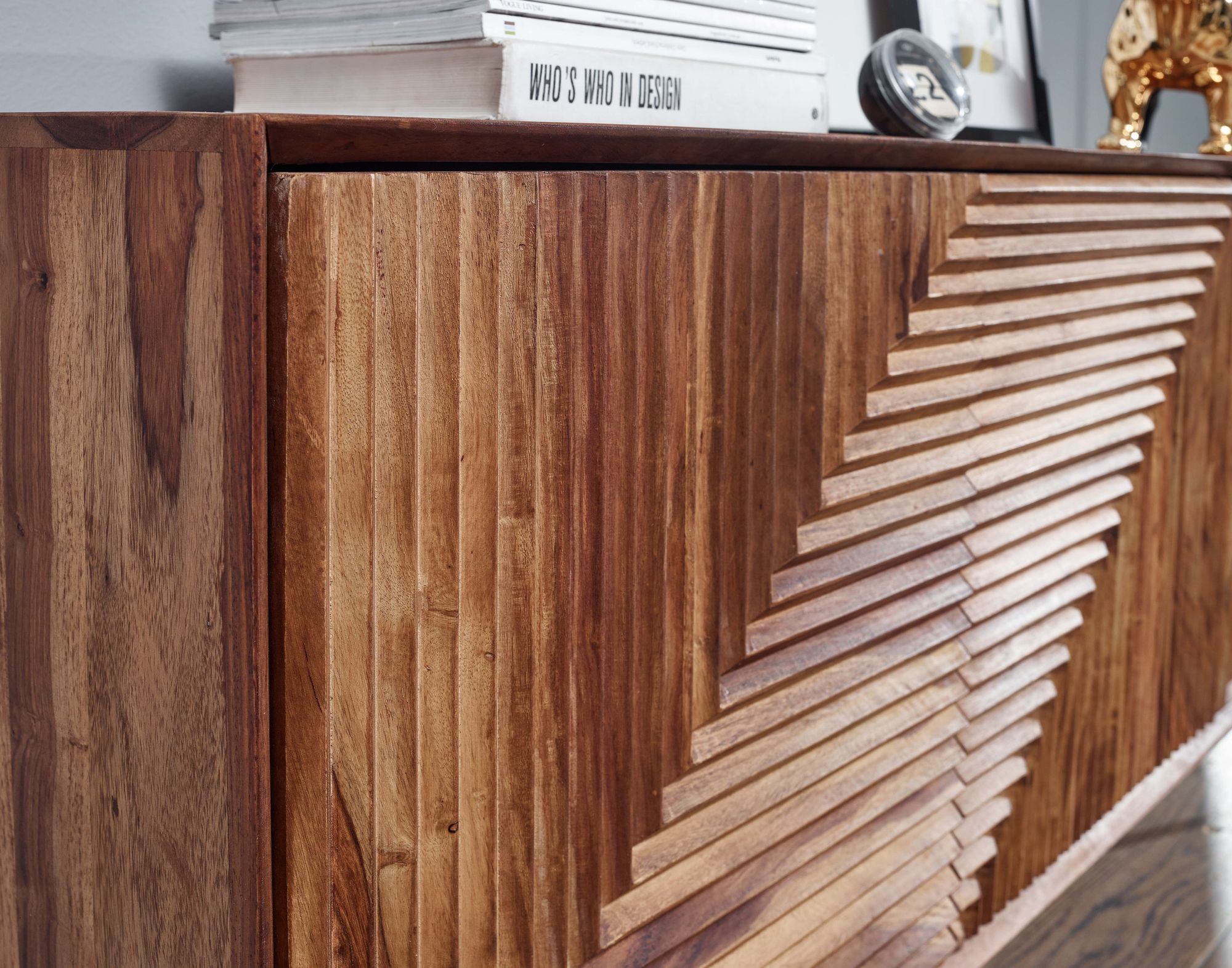 Massivholz Design Sideboard 150cm Sheesham Kommode mit 3 Türen Retro Design Metall schwarz – Ansicht 5