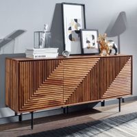 Massivholz Design Sideboard 150cm Sheesham Kommode mit 3 Türen Retro Design Metall schwarz – Ansicht 1