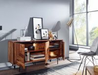Massivholz Design Sideboard 150cm Sheesham Kommode mit 3 Türen Retro Design Metall schwarz – Ansicht 6