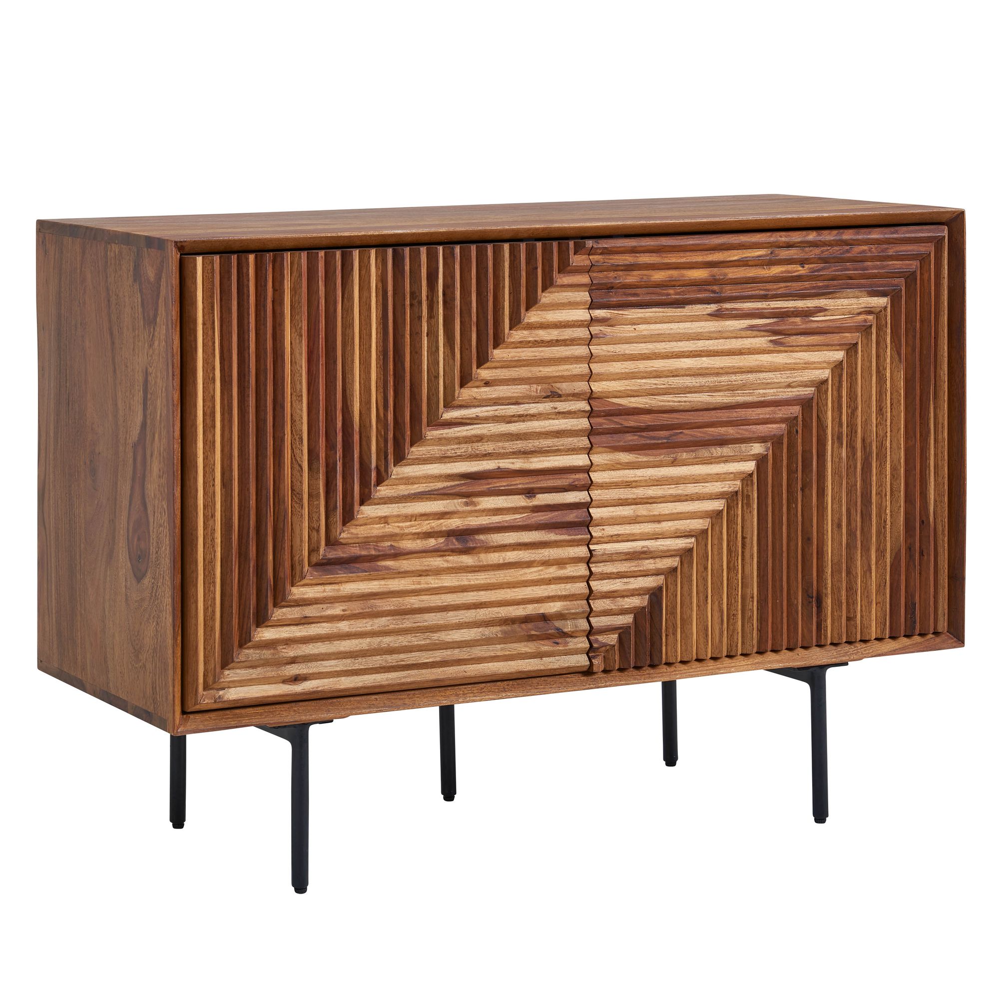 Massivholz Design Sideboard 100cm Sheesham Kommode mit 2 Türen Retro Design Metall schwarz – Ansicht 6