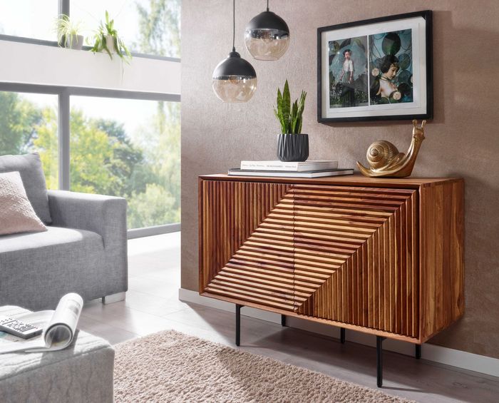 FineBuy Sideboard 100x71x40 cm Sheesham Massivholz / Metall Anrichte, Kommode mit zwei Türen, Kommodenschrank Holz Modern, Standschrank Wohnzimmer 4251757710322