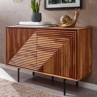 Massivholz Design Sideboard 100cm Sheesham Kommode mit 2 Türen Retro Design Metall schwarz – Ansicht 1