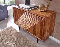Massivholz Design Sideboard 100cm Sheesham Kommode mit 2 Türen Retro Design Metall schwarz – Ansicht 4