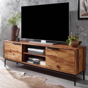 FineBuy Lowboard Sheesham Massivholz 147x51x38 cm TV-Kommode mit zwei Türen, Design TV-Schrank Hoch, Fernsehtisch Fernsehschrank Modern, Fernsehkommode Wohnzimmer 4251757710346